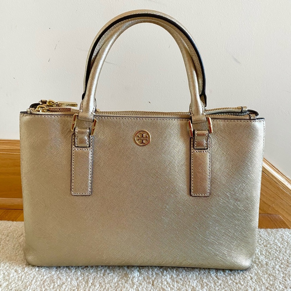 Tory Burch gold metallic satchel